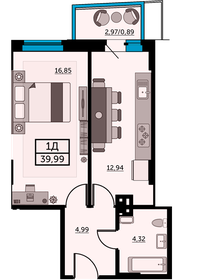 40,2 м², 1-комнатная квартира 4 850 000 ₽ - изображение 1