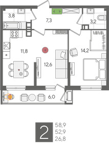 Квартира 58,9 м², 2-комнатная - изображение 2