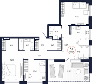 119 м², 3-комнатная квартира 15 897 000 ₽ - изображение 57