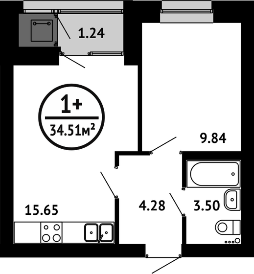 34,5 м², 1-комнатная квартира 5 003 950 ₽ - изображение 1