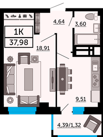 Квартира 38 м², 1-комнатная - изображение 1