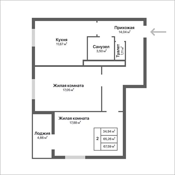 67,6 м², 2-комнатная квартира 6 759 000 ₽ - изображение 1