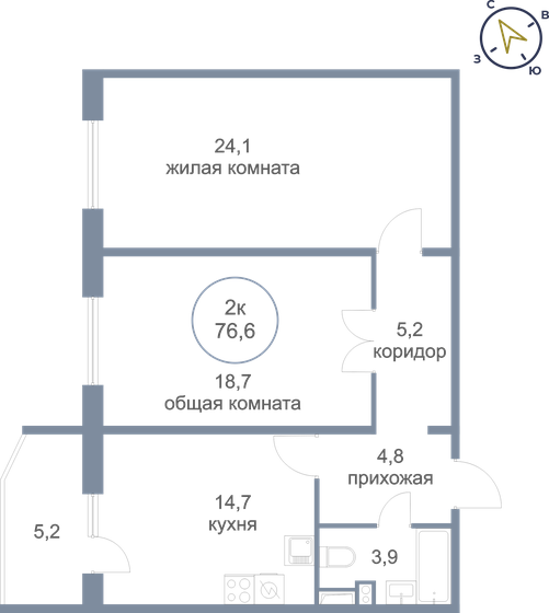 76,6 м², 2-комнатная квартира 6 800 000 ₽ - изображение 1