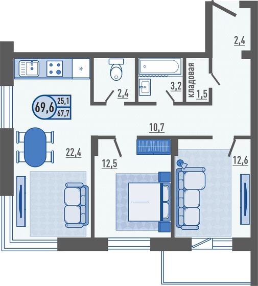 69,6 м², 2-комнатная квартира 6 702 480 ₽ - изображение 1