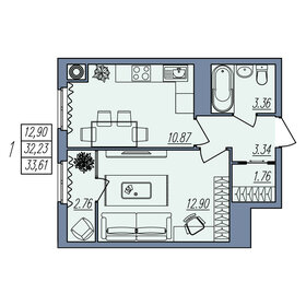 32,6 м², 1-комнатная квартира 3 751 300 ₽ - изображение 84