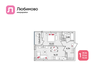 Квартира 39,4 м², 1-комнатная - изображение 1