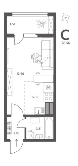 26,6 м², квартира-студия 3 320 000 ₽ - изображение 51