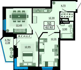 70 м², 3-комнатная квартира 6 900 000 ₽ - изображение 38