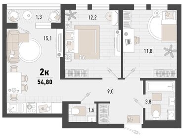 55,1 м², 2-комнатная квартира 15 174 540 ₽ - изображение 9