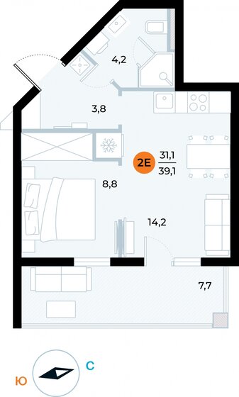 39,1 м², 1-комнатные апартаменты 12 396 548 ₽ - изображение 28