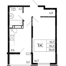 Квартира 36,8 м², 1-комнатная - изображение 2