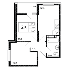 Квартира 42,7 м², 2-комнатная - изображение 2