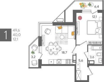 49,6 м², 1-комнатная квартира 9 180 960 ₽ - изображение 5