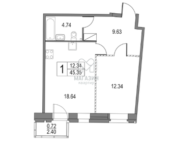 Квартира 46,1 м², 1-комнатная - изображение 1