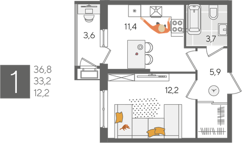 36,8 м², 1-комнатная квартира 5 200 000 ₽ - изображение 92