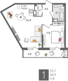 55,7 м², 1-комнатная квартира 13 373 570 ₽ - изображение 11