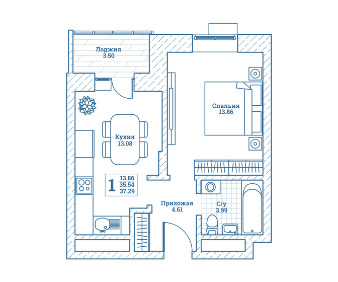 37,3 м², 1-комнатная квартира 4 213 770 ₽ - изображение 1