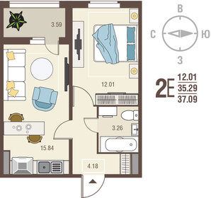 37,4 м², 1-комнатная квартира 3 350 000 ₽ - изображение 29