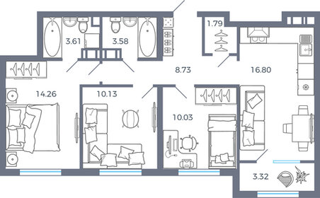 75,7 м², 3-комнатная квартира 9 183 365 ₽ - изображение 53