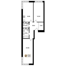Квартира 73,4 м², 2-комнатная - изображение 1