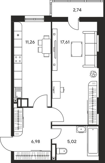 45,1 м², 1-комнатная квартира 6 040 000 ₽ - изображение 1