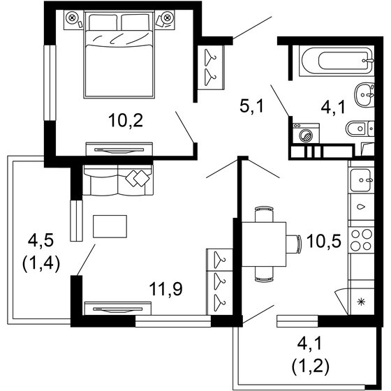 44,4 м², 2-комнатная квартира 21 733 800 ₽ - изображение 1