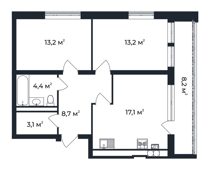 63,8 м², 2-комнатная квартира 9 377 295 ₽ - изображение 1