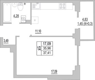 Квартира 37,4 м², 1-комнатная - изображение 1