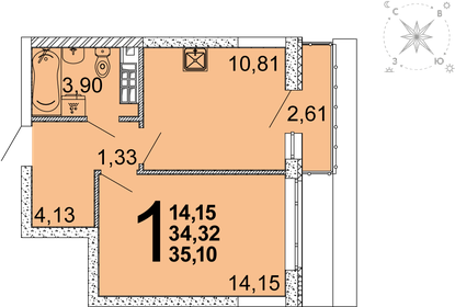 Квартира 35,1 м², 1-комнатная - изображение 1