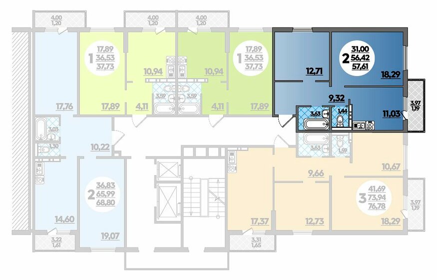 57,6 м², 2-комнатная квартира 6 970 810 ₽ - изображение 1