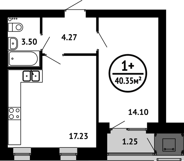 40,4 м², 1-комнатная квартира 5 729 700 ₽ - изображение 1