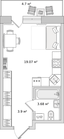 26,8 м², квартира-студия 4 244 316 ₽ - изображение 15