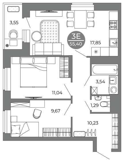 55,4 м², 3-комнатная квартира 7 227 283 ₽ - изображение 1