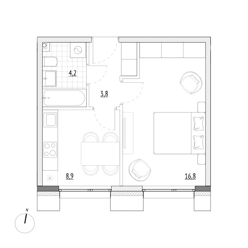 33,7 м², 1-комнатные апартаменты 6 099 700 ₽ - изображение 1