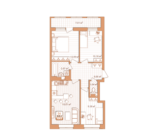 Квартира 64,2 м², 3-комнатная - изображение 1