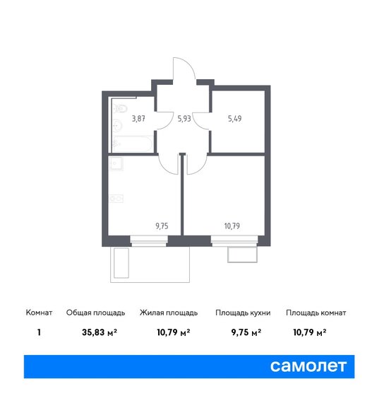 35,8 м², 1-комнатная квартира 6 641 435 ₽ - изображение 1