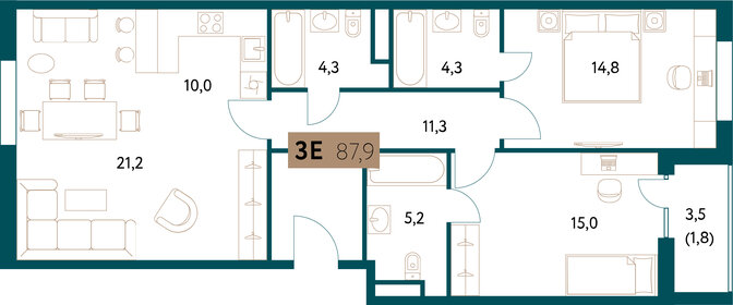 122 м², 3-комнатная квартира 39 900 000 ₽ - изображение 69