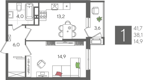 41,6 м², 1-комнатная квартира 10 196 160 ₽ - изображение 27