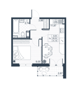 Квартира 29,9 м², 1-комнатная - изображение 1