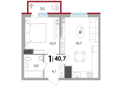 Квартира 40,7 м², 1-комнатная - изображение 1