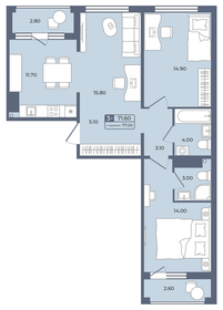 Квартира 71,6 м², 3-комнатная - изображение 1