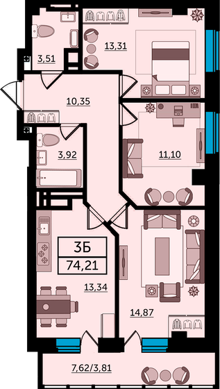 74,4 м², 3-комнатная квартира 13 168 800 ₽ - изображение 1