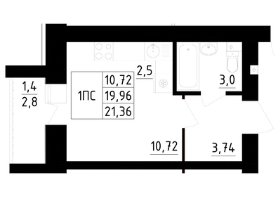 Квартира 21,4 м², 1-комнатная - изображение 1