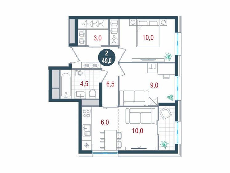 49 м², 2-комнатная квартира 16 256 240 ₽ - изображение 41