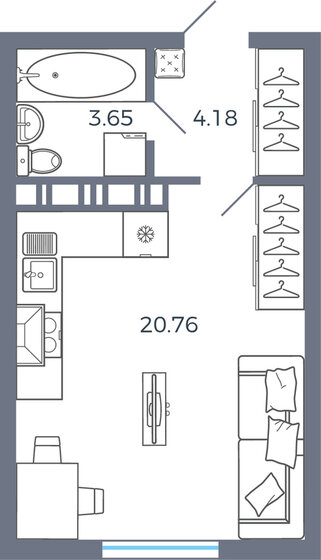 28,6 м², 1-комнатная квартира 3 428 310 ₽ - изображение 1