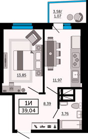 Квартира 39 м², 1-комнатная - изображение 1