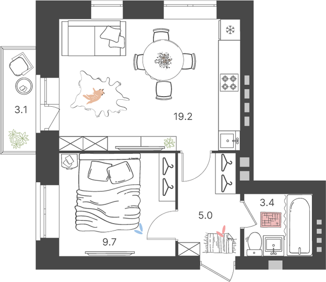 38,2 м², 1-комнатная квартира 5 254 410 ₽ - изображение 1