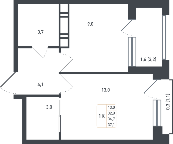 34,7 м², 1-комнатная квартира 8 259 616 ₽ - изображение 36