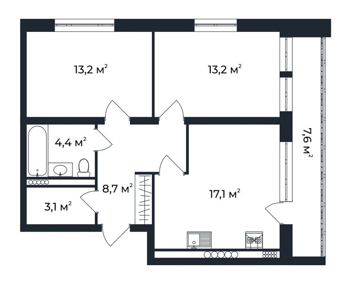 63,5 м², 2-комнатная квартира 12 192 000 ₽ - изображение 1