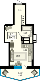 29,7 м², квартира-студия 5 078 700 ₽ - изображение 12